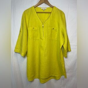 Ellen Tracy Bright Yellow Linen TOP Size XXL